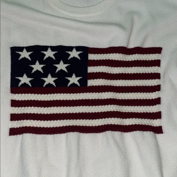 Pink Lily Cream Knit Sweater with American Flag Motif - Picture 3 of 6